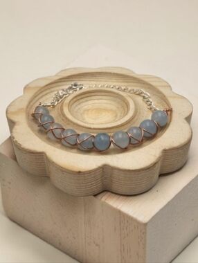 Handmade Wire-wrapped Adjustable Light Blue Beaded Bracelet